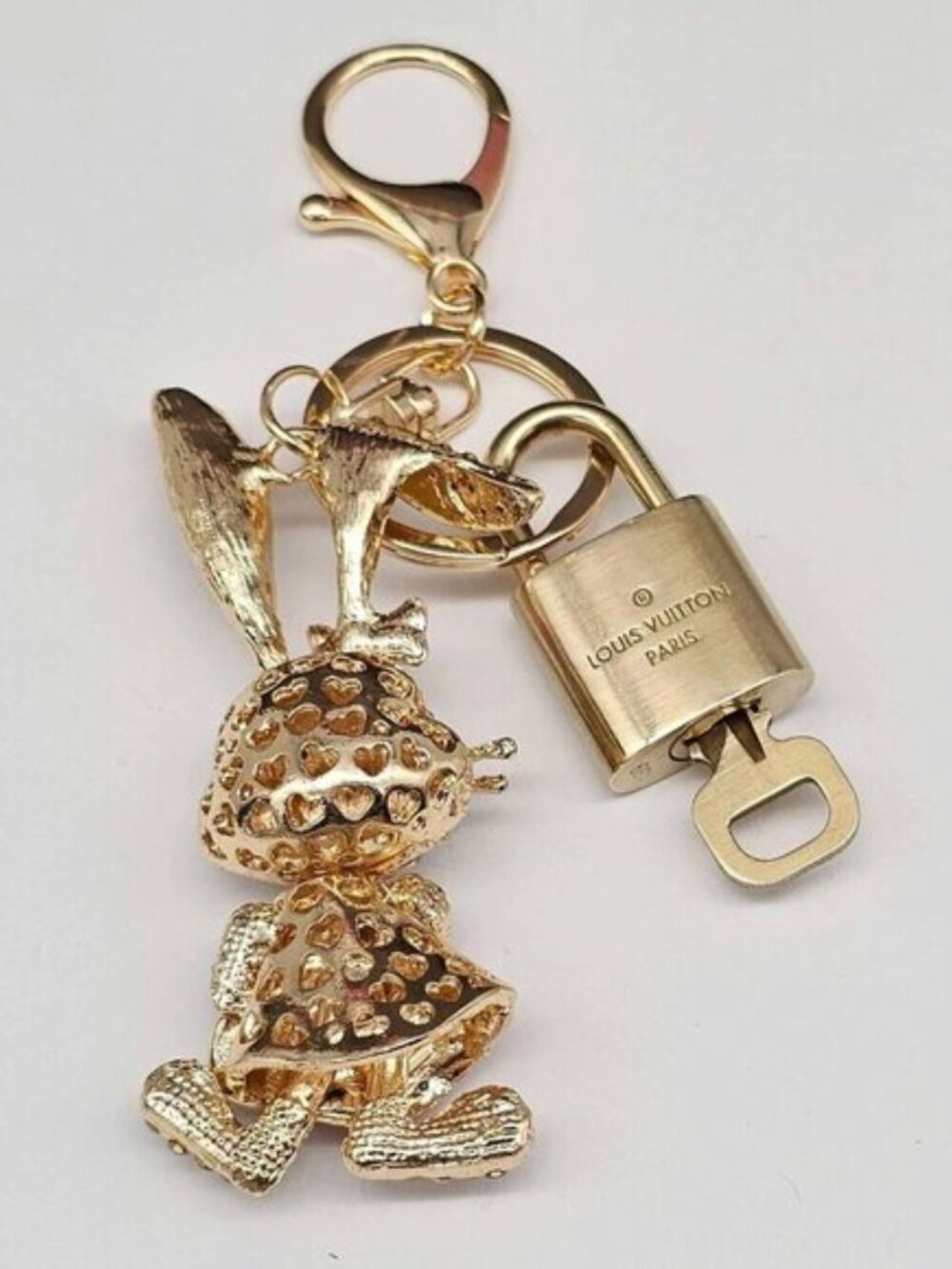 Authentic Louis Vuitton Gold Lock & Key ✨ Unbranded Bunny Bag Charm Keychain - Picture 6 of 7